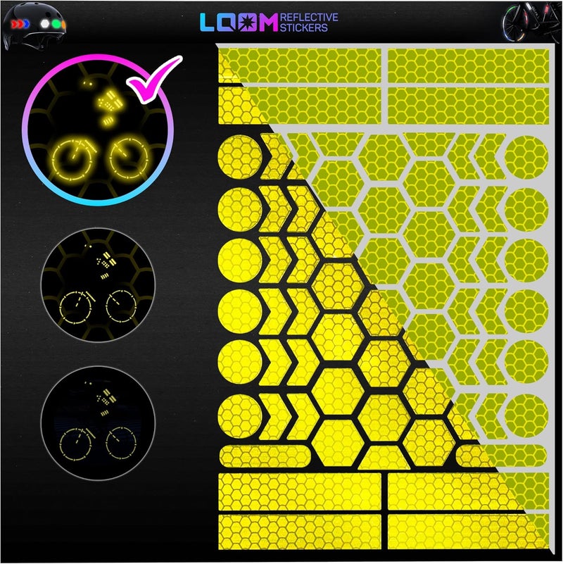 Loom Reflective Stickers | 67pc Brilliant Fl-YEL-Grn | Reflective Stickers for Helmet, Bike, Motorcycle, Hard Hat | Waterproof Reflectors for Car, Trailer | Bike Reflectors for Night Riding - Image 1